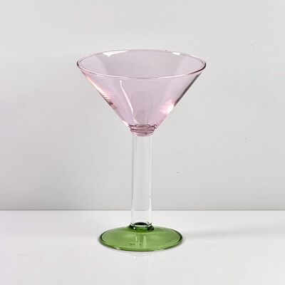 Kualitas Hand Blown Borosilicate Stemmed Wine & Cocktail Glass Set, Pink Bowl with Green Hollow Stem Base, Colored Spray Tinted Art Goblets for Bar, Wedding & Table Decor pabrik