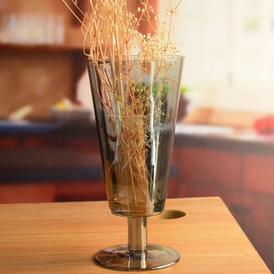 kualitas Stemed Electroplated Grey Glass Candle Holder Centerpieces pabrik