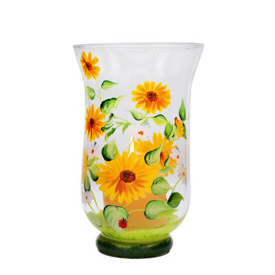 kualitas Hand Painted Sunflower Pattern Glass Candle Holders For Home pabrik