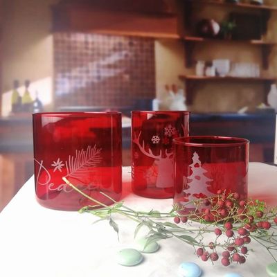 kualitas Brosilicate Glass Candle Holders With Etched Christmas Pattern pabrik
