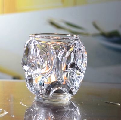 kualitas Heavy Duty Unik Ribbed Glass Candle Holder, Clear Glass Candle Holder Untuk Tealight pabrik