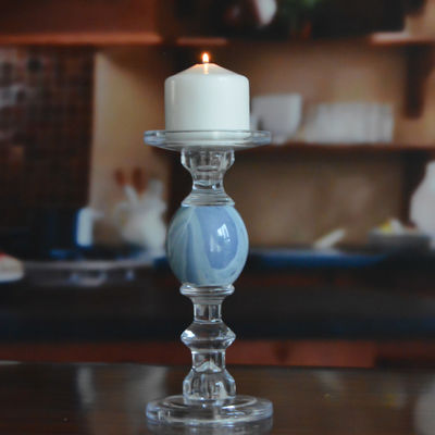 kualitas Crystal 3 Size Long Stem Candle Holders With Marble Planet pabrik