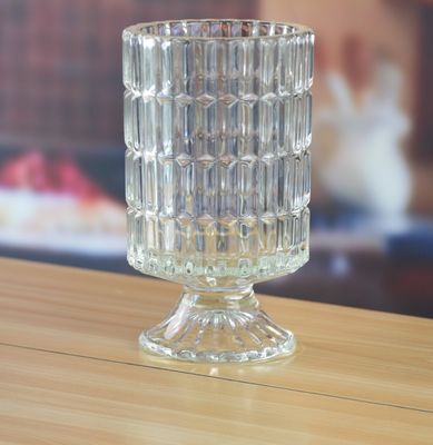 kualitas Heavy Duty Foot Pillar Glass Candle Holders , Clear Glass Candle Holders As Flower Vase pabrik