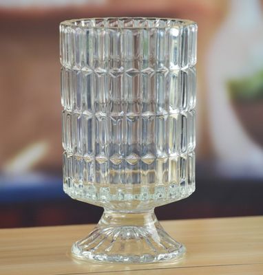kualitas Heavy Duty Foot Pillar Glass Candle Holders , Clear Glass Candle Holders As Flower Vase pabrik