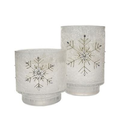 kualitas Snow Flake Glass Candle Holders pabrik