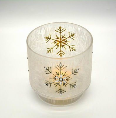 kualitas Snow Flake Glass Candle Holders pabrik