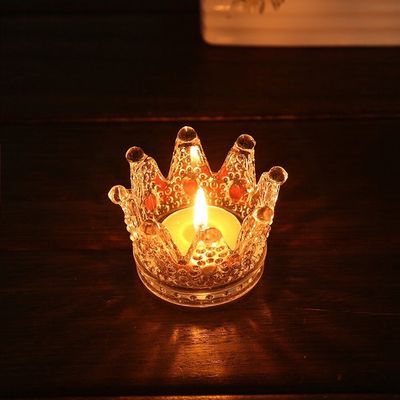 kualitas Romantic Crown Tea Light Mini Votive Candle Holders ,  Glass Cylinder Candle Holders For Party pabrik