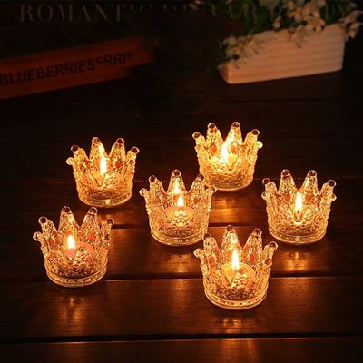 kualitas Romantic Crown Tea Light Mini Votive Candle Holders ,  Glass Cylinder Candle Holders For Party pabrik