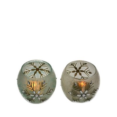 kualitas Handpainted Christmas Snowflake Glass Cylinder Candle Holders pabrik