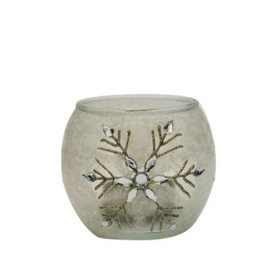 kualitas Handpainted Christmas Snowflake Glass Cylinder Candle Holders pabrik