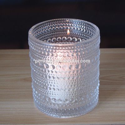kualitas Customized Embossed Beads Strings Glass Votive Candle Holders ,  Glass Cylinder Candle Holders pabrik