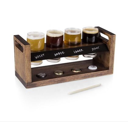 kualitas Handmade 5oz Craft Beer Tasting Kit , Craft Beer Glasses Set With Wooden Paddle pabrik