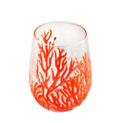 kualitas Egg Shaped 500ml Crystal Wine Glass With Embossed Red Corals pabrik