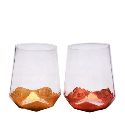 kualitas Customize Stemless Gold Foil Decorated Crystal Wine Glass pabrik