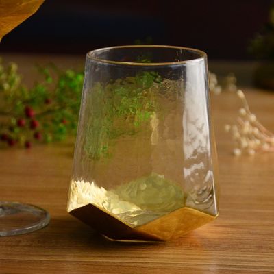 kualitas Customize Stemless Gold Foil Decorated Crystal Wine Glass pabrik