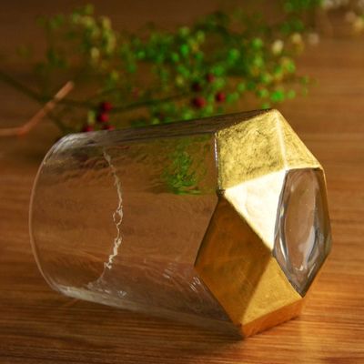 kualitas Customize Stemless Gold Foil Decorated Crystal Wine Glass pabrik