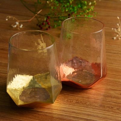 kualitas Customize Stemless Gold Foil Decorated Crystal Wine Glass pabrik