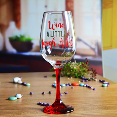 kualitas 340ml Crystal Wine Glass With Funny Fonts Decal Decoration pabrik
