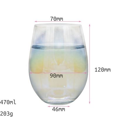 kualitas Ion Plated Rainbowl 16 Oz Stemless Wine Glass , Antique Crystal Wine Glasses pabrik