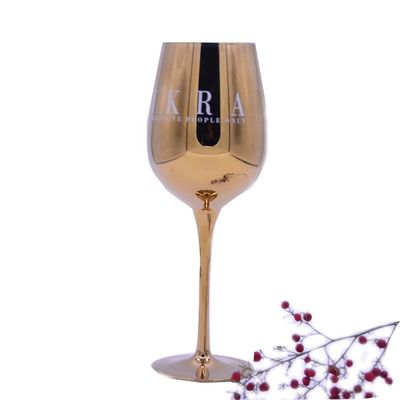 kualitas Gold Plated 16oz Crystal Wine Glass With Decal Logo For Gift pabrik