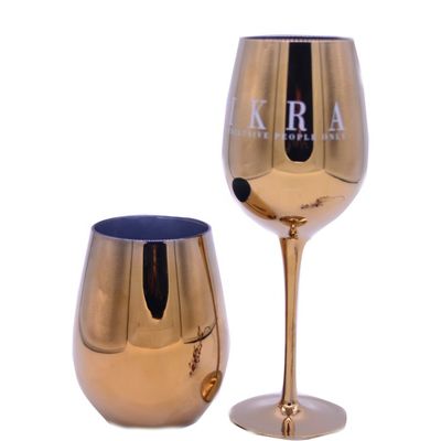 kualitas Gold Plated 16oz Crystal Wine Glass With Decal Logo For Gift pabrik