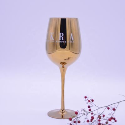 kualitas Gold Plated 16oz Crystal Wine Glass With Decal Logo For Gift pabrik