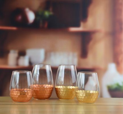 kualitas 450ml Gold Cutted Honeycomb Stemless Crystal Wine Glass pabrik