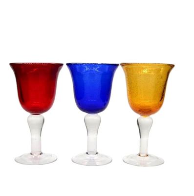 kualitas Handblown Solid Color Mexican Bubbles Goblet Crystal Wine Glass pabrik