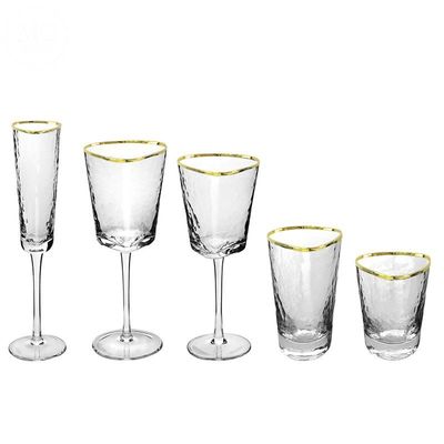 kualitas Hammer Texture Crystal Wine Glass In Triangle Shape pabrik