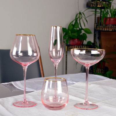 kualitas Gold Rim Pink Crystal Wine Glass For Holiday Party pabrik