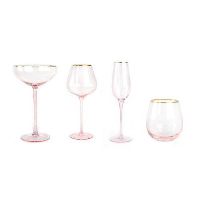 kualitas Gold Rim Pink Crystal Wine Glass For Holiday Party pabrik