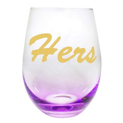 kualitas Egg Shape  Stemless Clear Wine Glass ，Clear Stemless Wine Glasses With Golden Fonts pabrik