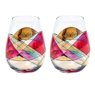 kualitas Handpainted Stemless Golden Luster Crystal Wine Glass , Engraved Crystal Glasses pabrik