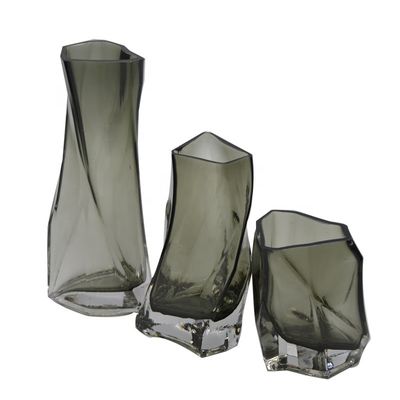 kualitas 3 Size Warped Grey Color Tall Centerpiece Vases pabrik