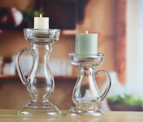 kualitas New Design Hand Blown Decorative Glass Vase With Handle pabrik