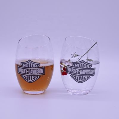 kualitas Angled Top 10oz Handmade Whiskey Glass With Color Logo Print pabrik