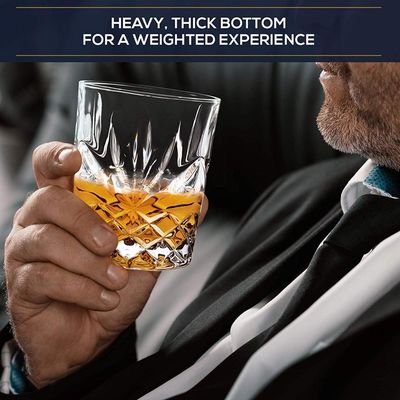 kualitas Old Fashioned Lead Free Embossed 10 Oz Whiskey Glasses , Whiskey Tasting Glasses pabrik