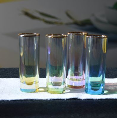 kualitas Personalized INS Gradient Color Gold Rim Unique Shot Glass Set pabrik