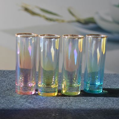 kualitas Personalized INS Gradient Color Gold Rim Unique Shot Glass Set pabrik