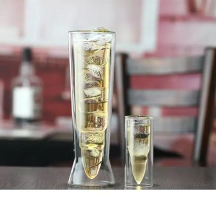 kualitas Bullet Shaped Double Wall 45ml Unique Shot Glasses pabrik