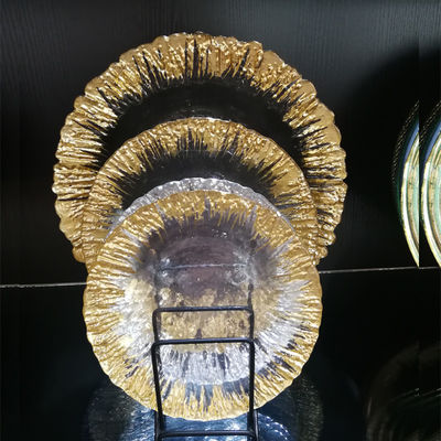 kualitas Golden Color Dessert Glass Charger Plates , Decorative Charger Plates For Wedding pabrik