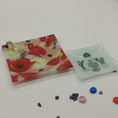 kualitas Customize Color Ins Cactus Square Glass Dinner Plates pabrik
