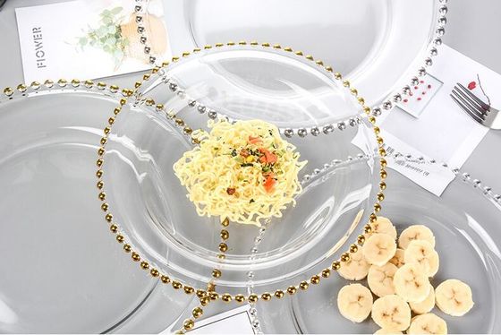 kualitas Gold Decorated Glass Charger Plates pabrik