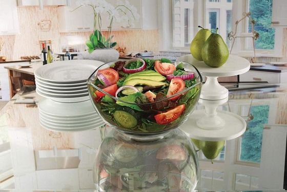 kualitas Transparent Durable Wave Rim Glass Charger Plates , Fruit Salad Glass Bowl pabrik