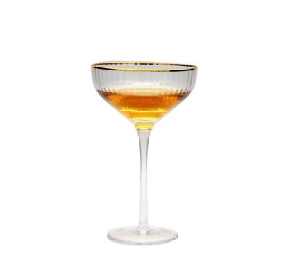 kualitas Customize Gold Rim Optical Stripes Crystal Cocktail Glasses pabrik