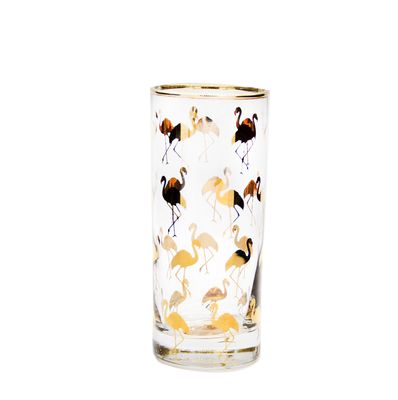 kualitas Golden Flamingo Printed Crystal Highball Glasses For Restaurant pabrik