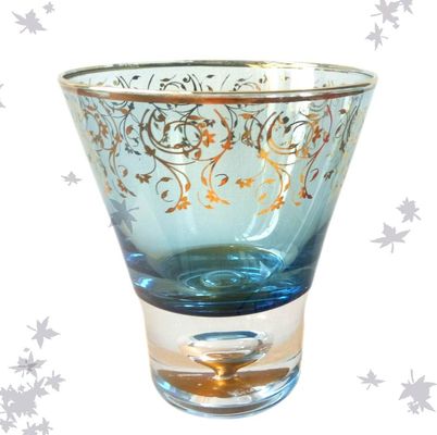 kualitas Blue Color Golden Rim Stemless Crystal Cocktail Glasses pabrik