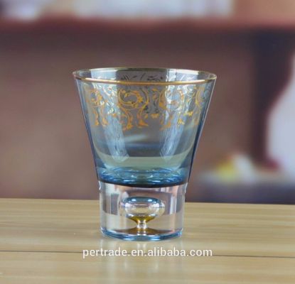 kualitas Blue Color Golden Rim Stemless Crystal Cocktail Glasses pabrik