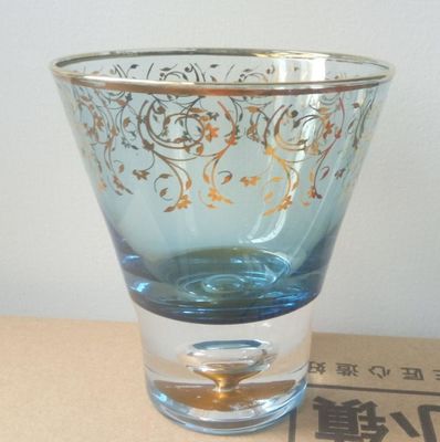 kualitas Blue Color Golden Rim Stemless Crystal Cocktail Glasses pabrik