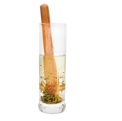 kualitas 8" Cylinder Crystal Cocktail Glasses With Wood Pestle pabrik